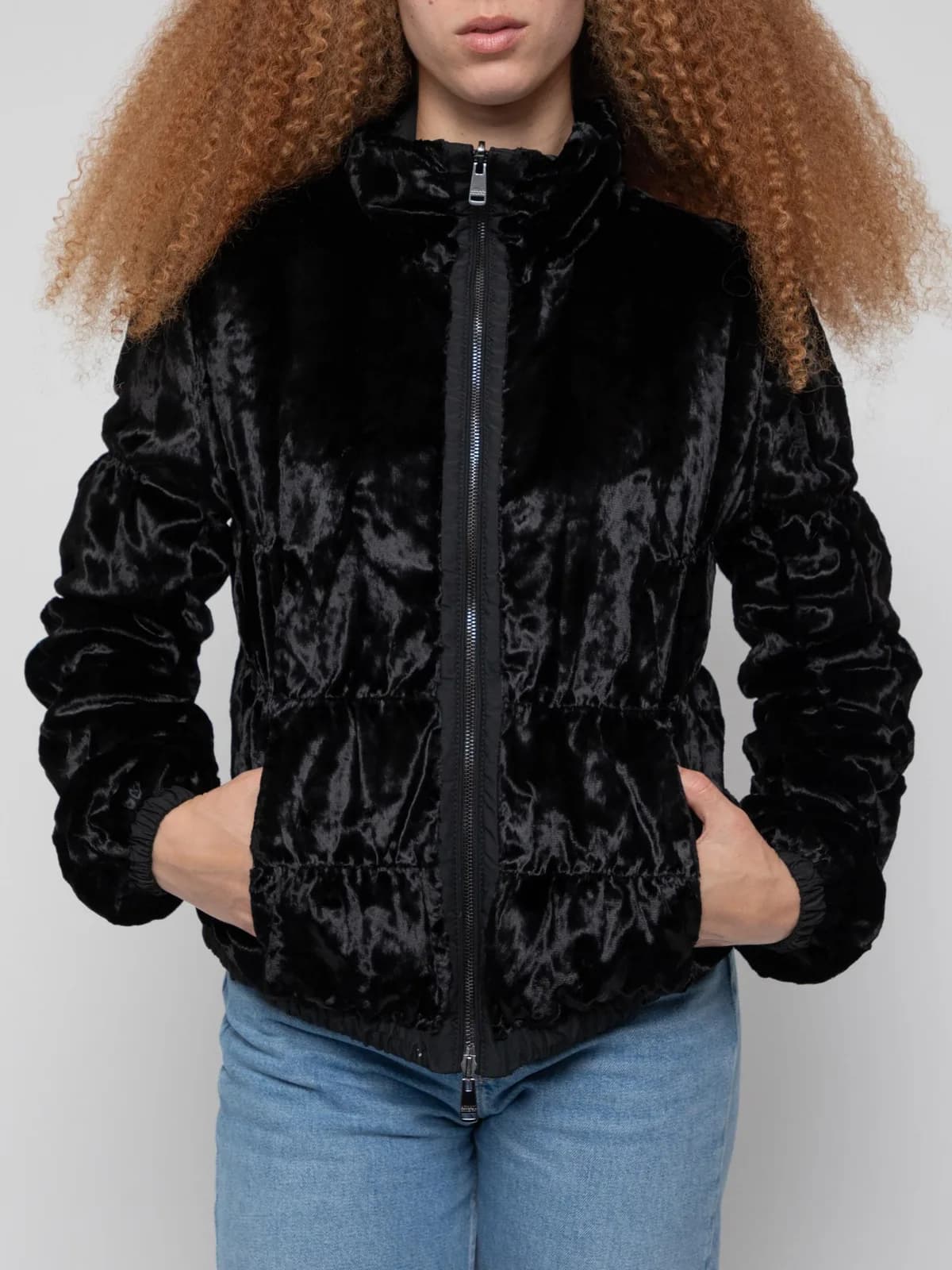 Early 00's black reversible coat with technical fabric on the one side and faux fur on the other, features a mock collar and side pockets on both sides - Image 1
