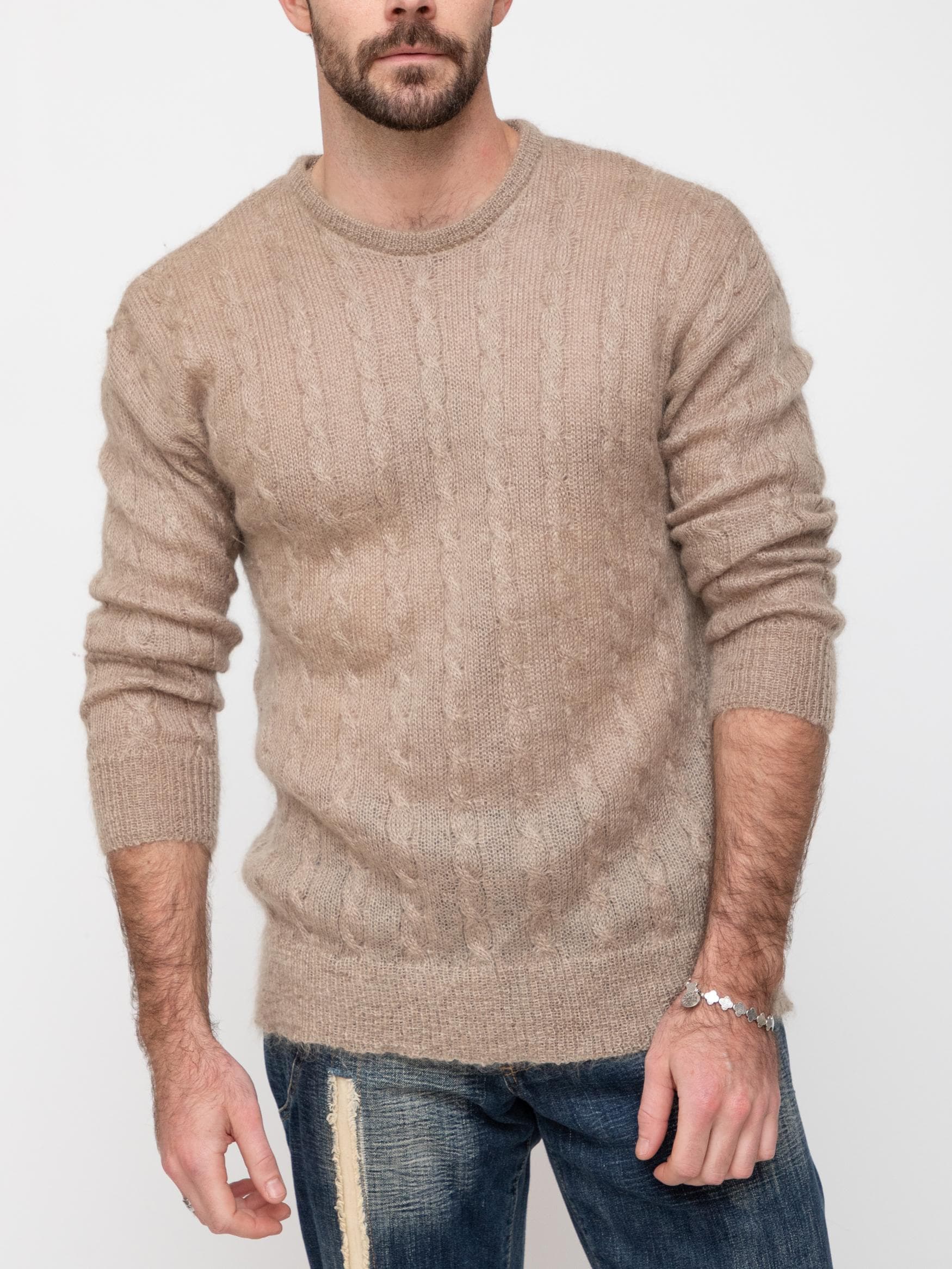 Autumn late 90's tan cable knit mohair crew neck sweater - Image 1