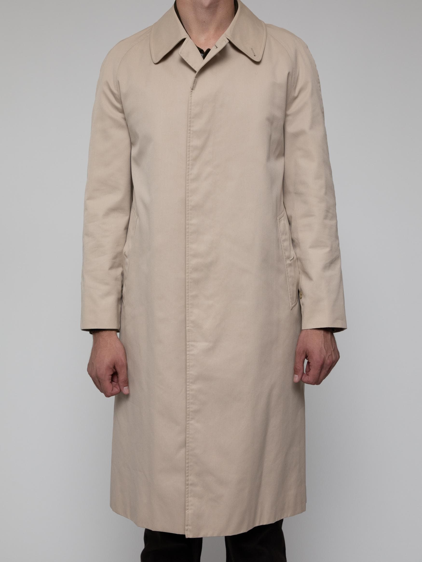 Autumn late 90's car coat in honey colour with hidden button placard and slant pockets and burberry tartan lining - Image 1