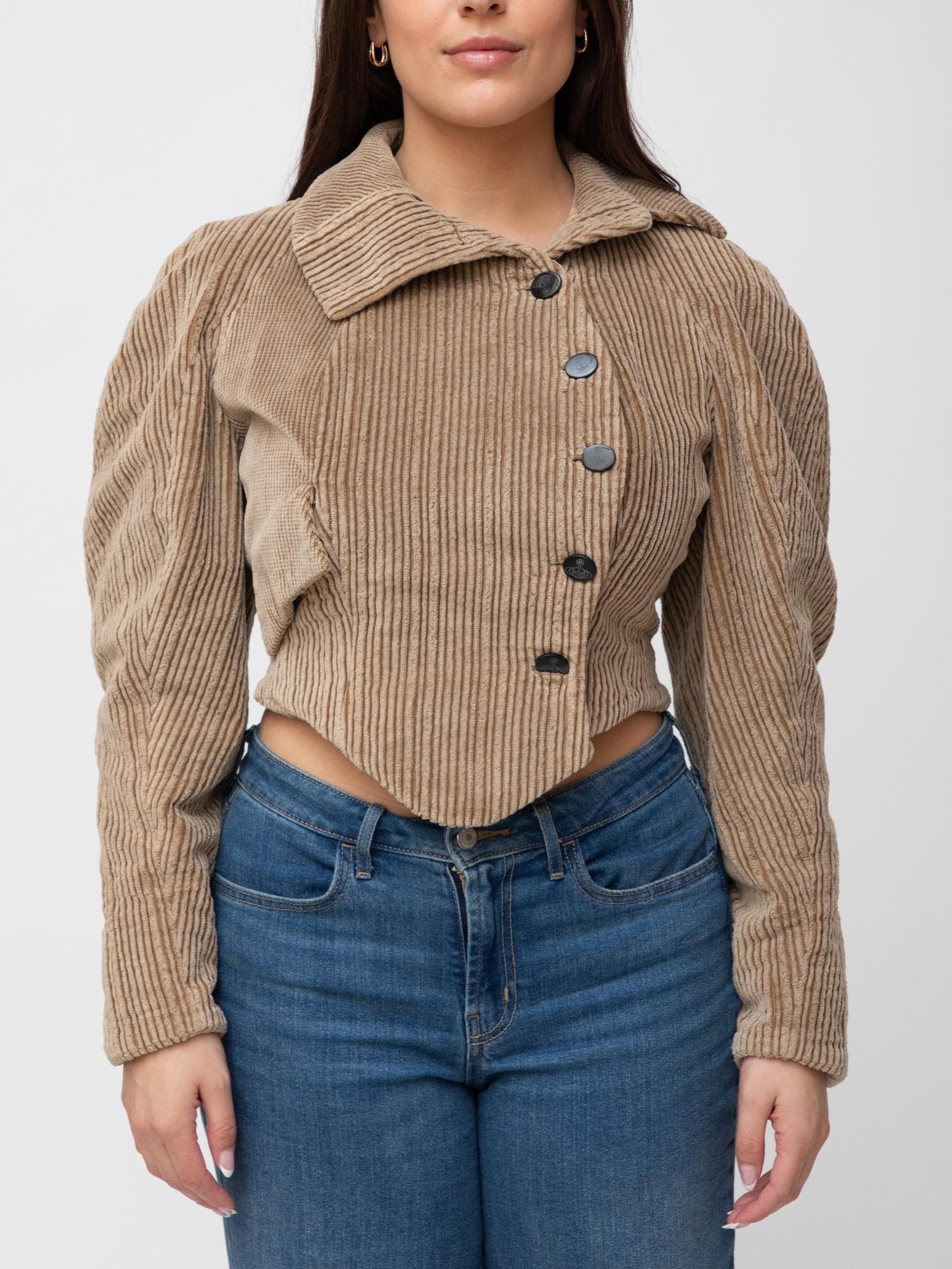 90's courderoy corset point jacket with logo engraved buttons - Image 1