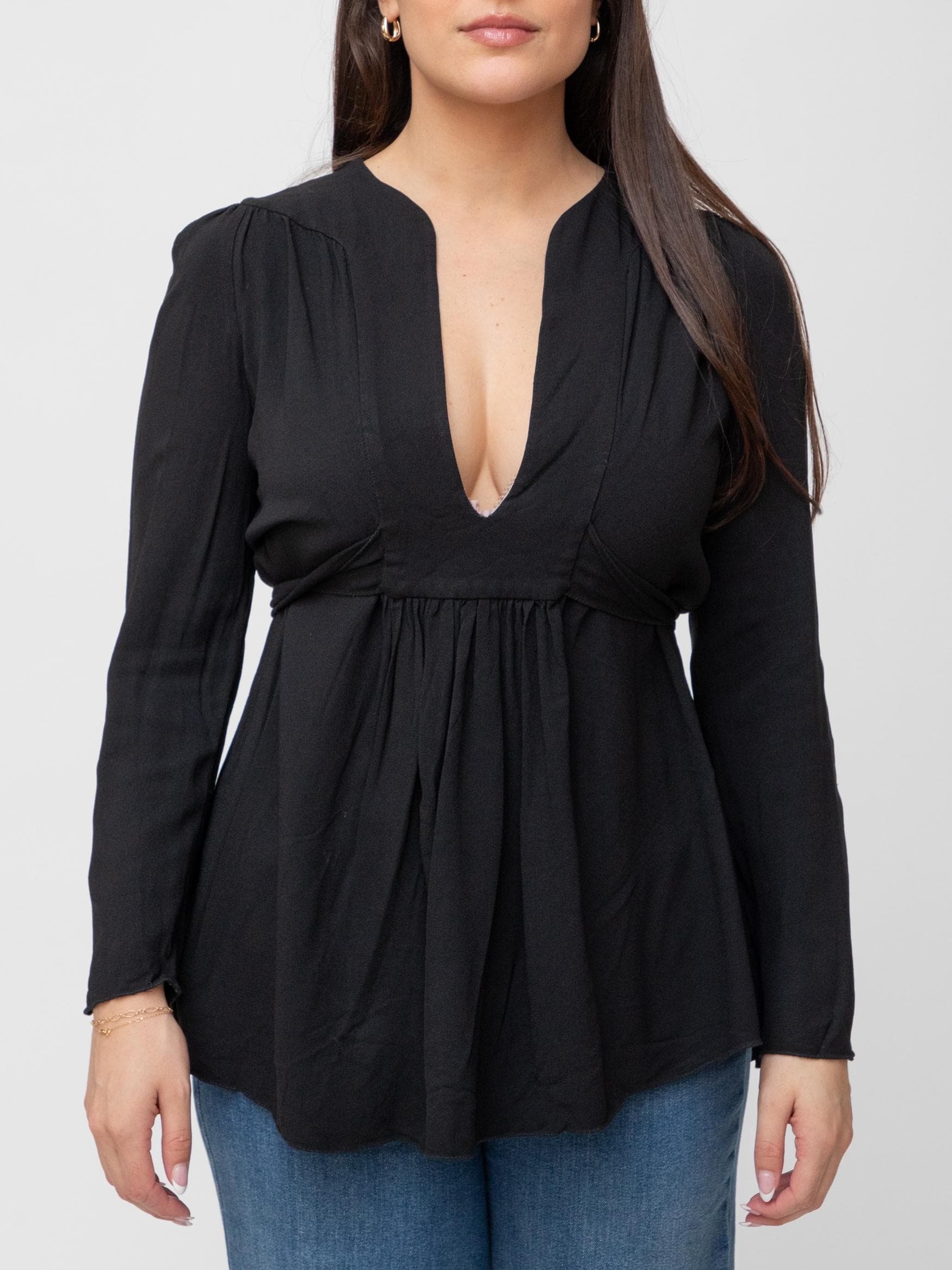 00's deep veck waist tie peasant blouse - Image 1