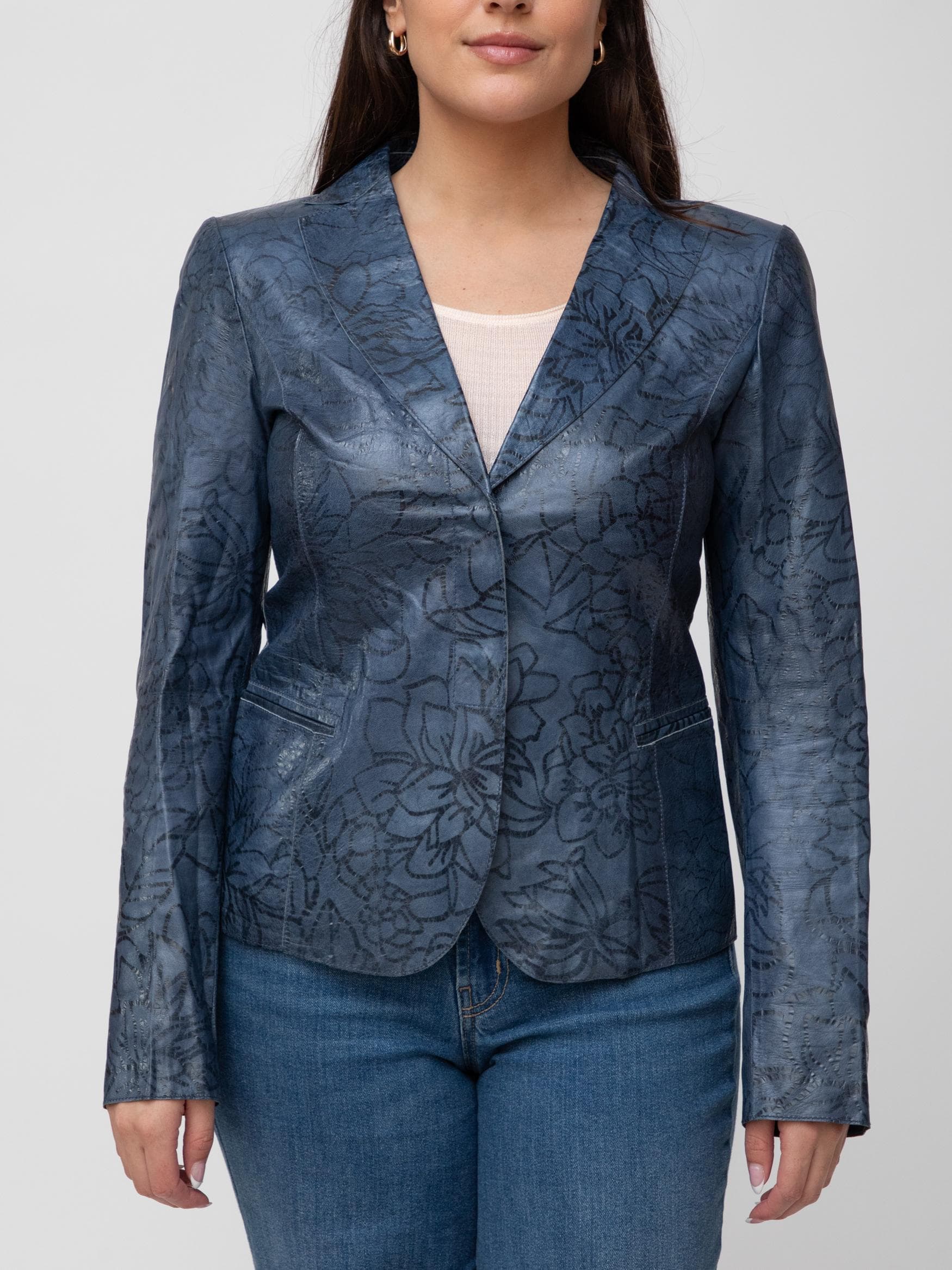 Early 00's lamb skin blazer with black floral print - Image 1