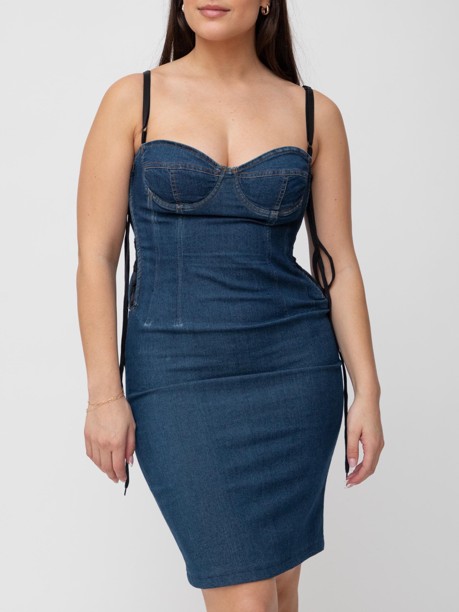 Autumn/Winter 1996 denim dress with corset side tie and underwire cups - Image 1