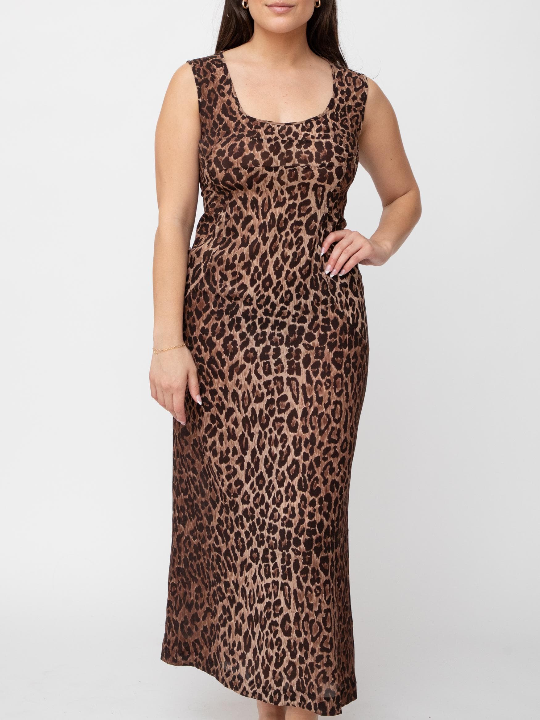 Sleeveless leopard print semi sheer silk dress - Image 1