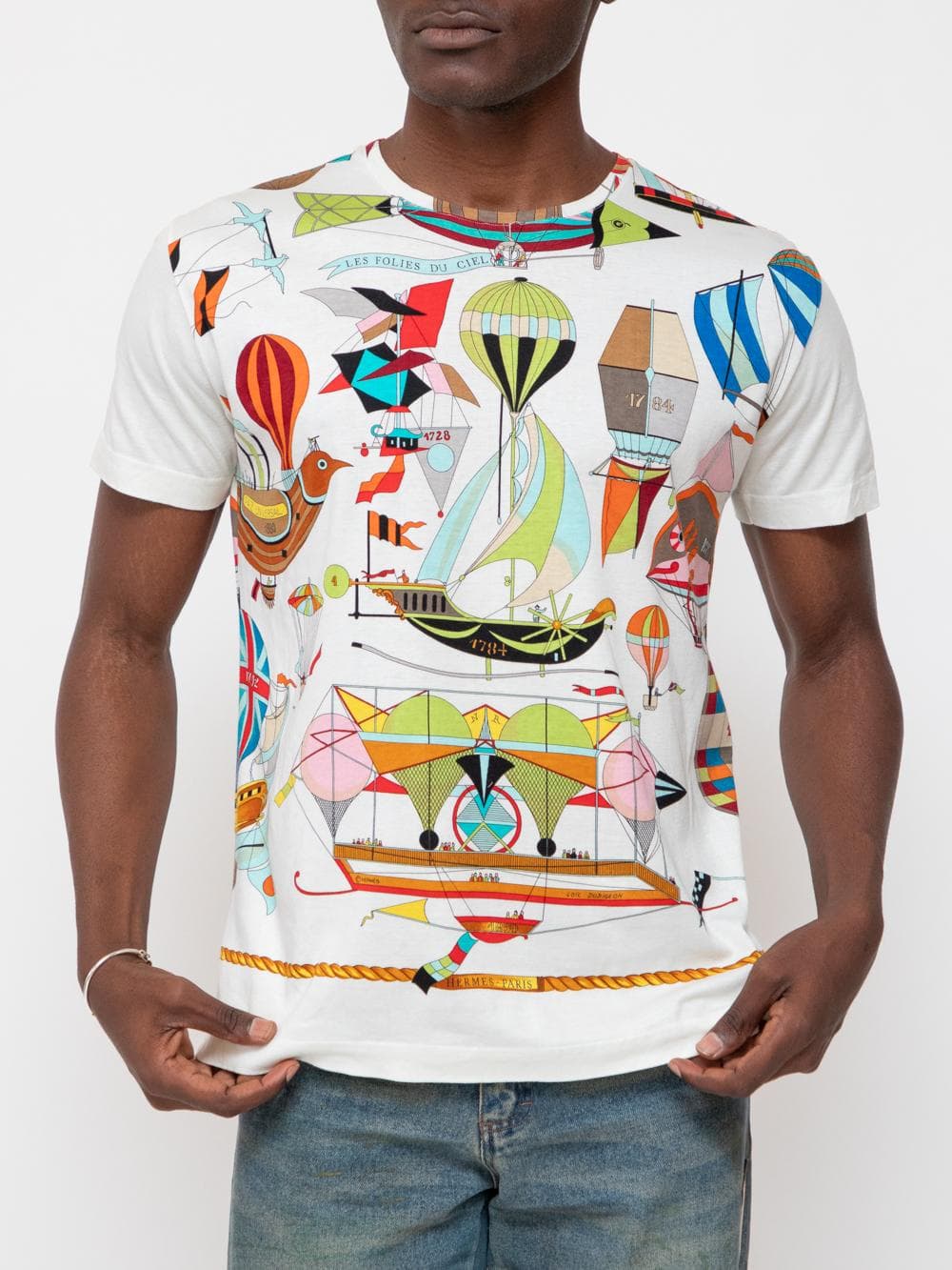 Summer early 00's Les Folies du Ciel print round nexk t-shirt from the Maison Martin Margiela era - Image 1