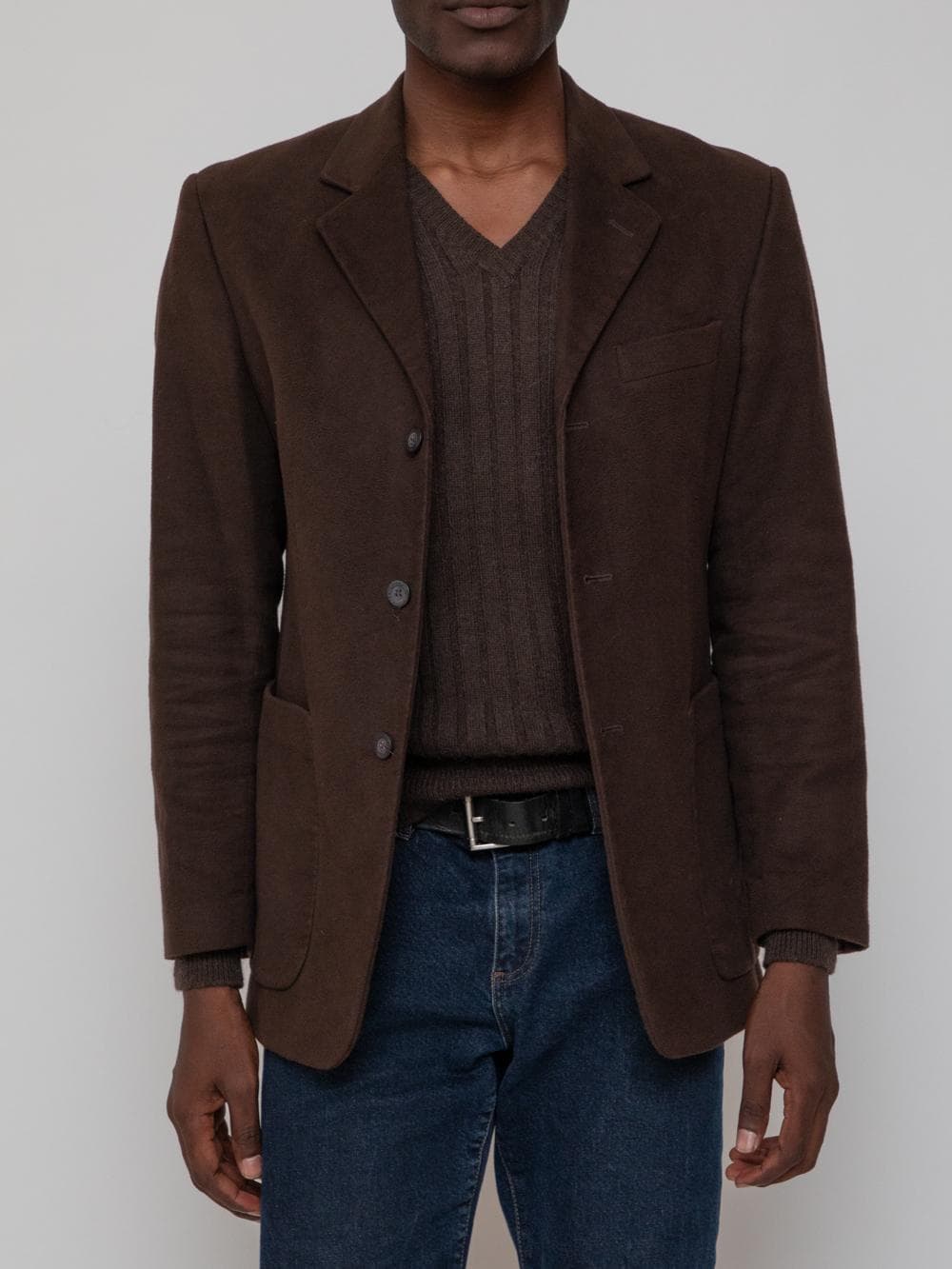 Autumn late 80's Brown three button notch label cotton blazer with patch pockets - Image 1