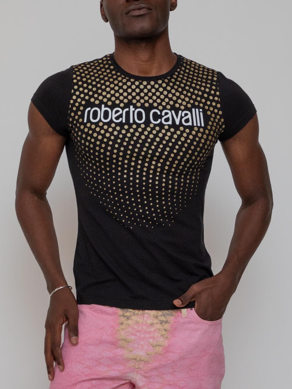 Summer early 00's Roberto Cavalli unisex t-shirt with main logo graphic in black - Image 1