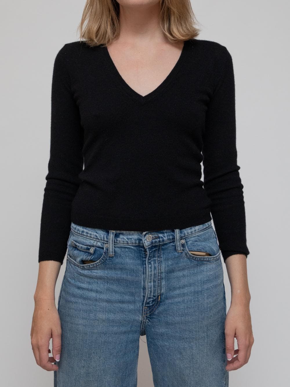 Mid 00s black cashmere v-neck sweater - Image 1