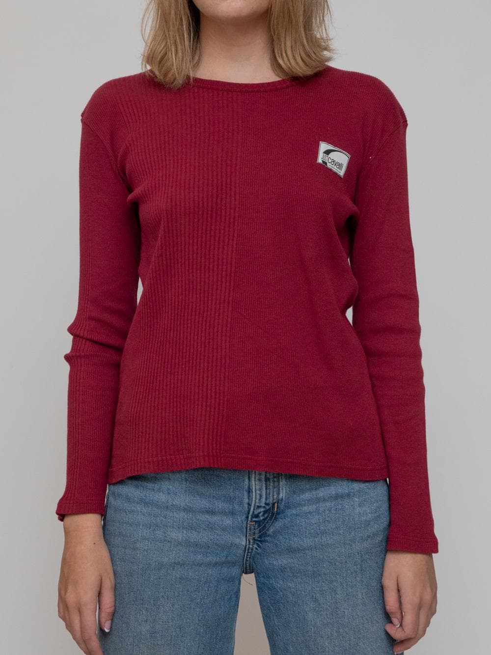 Late 90s rust red ribbed top with round neck - Image 1