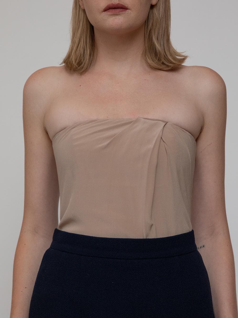 Early 00s cream strapless corset top with back zipper - Image 1