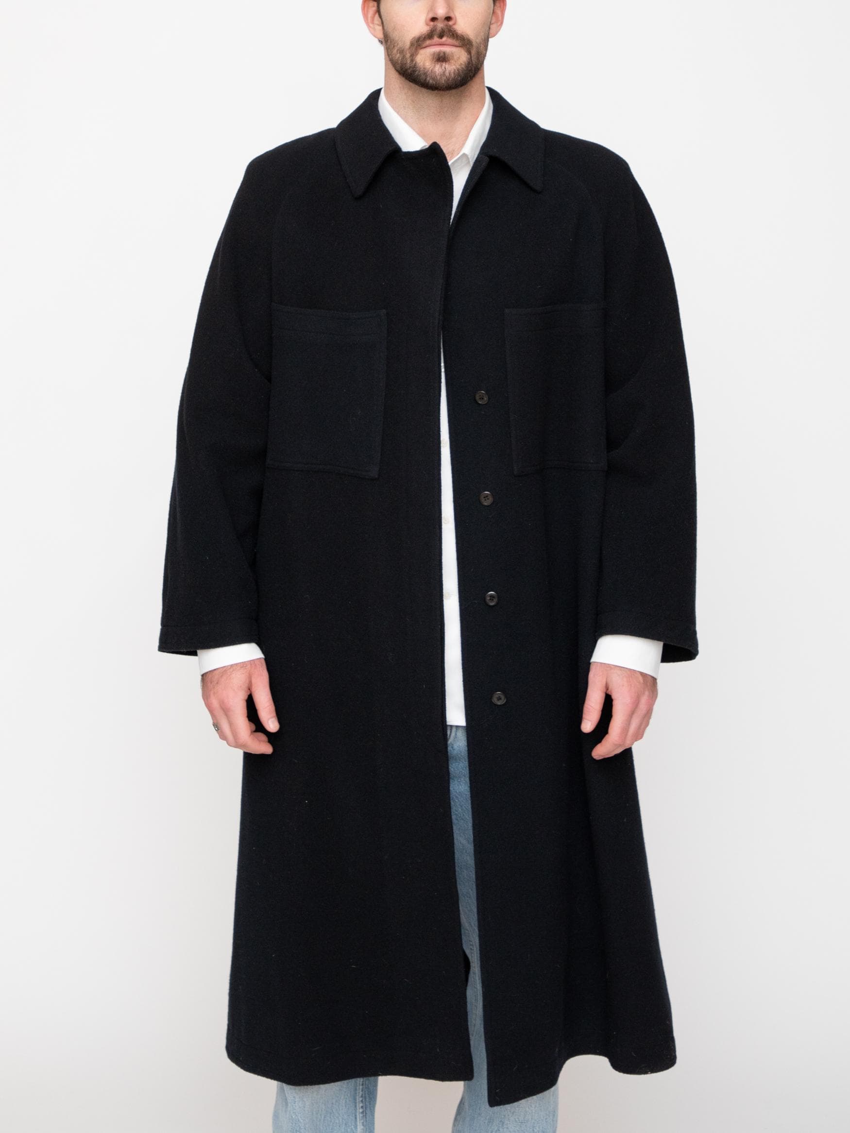Early 70's 100% lana virgin wool with silk Gucci lining, black on black overcoat - made in Italy - Image 1