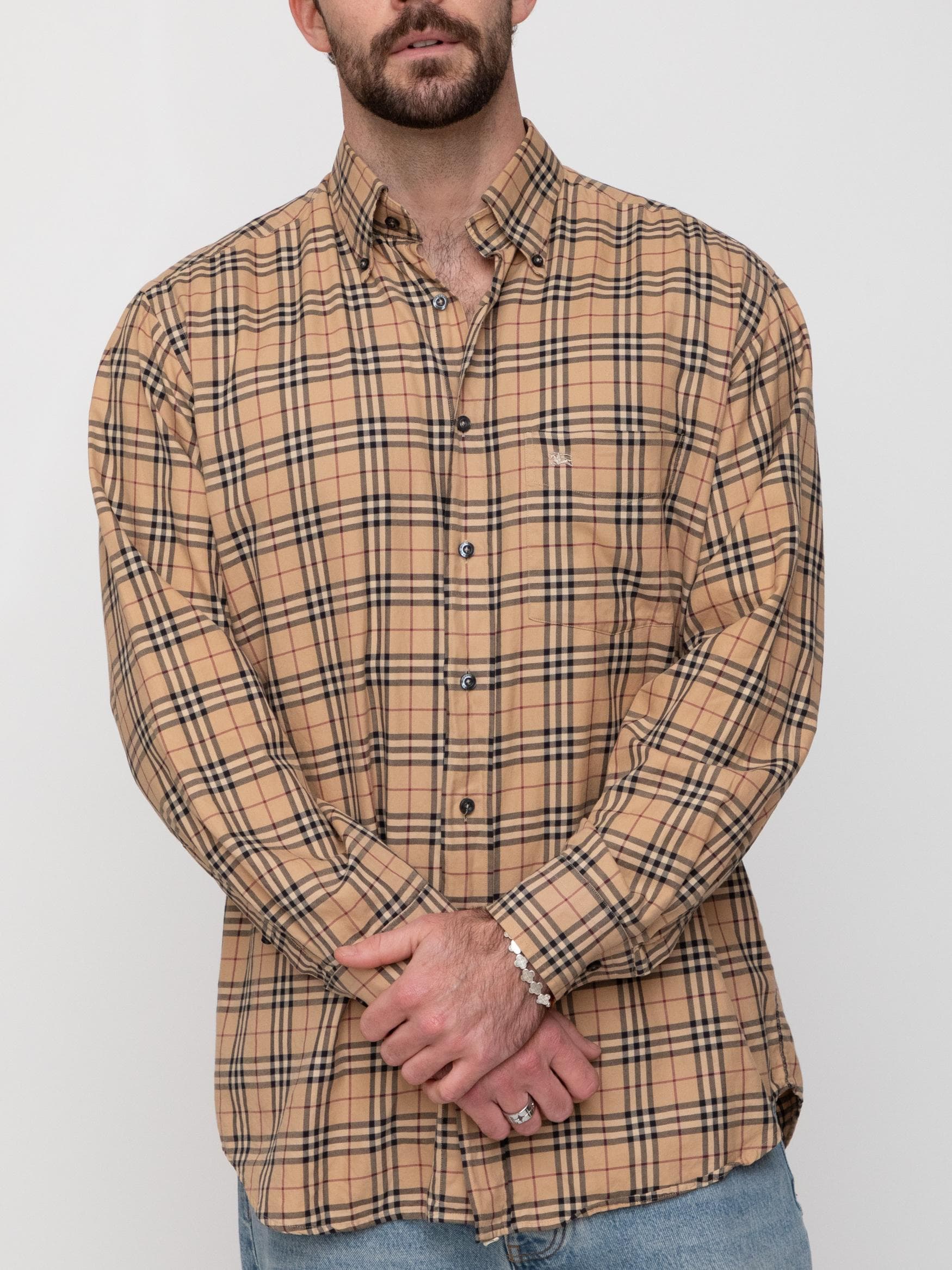 Late 00's Burberry traditional burberry tartan button shirt with button collar - Image 1