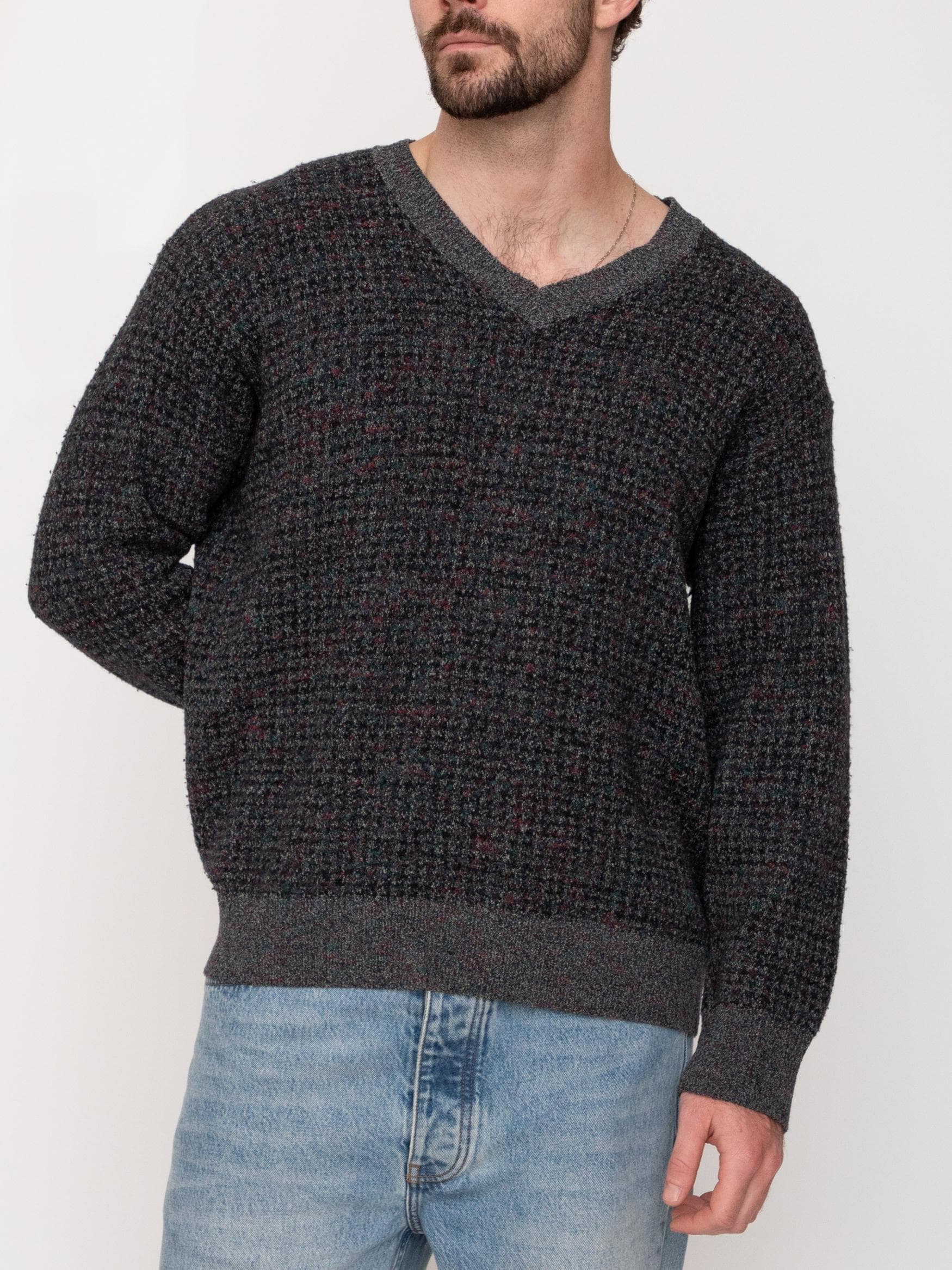 Late 80's Example by Missoni sweater of Lana wool in a mixed grey missoni zigzag horizontal stripe pattern, with v neck - Image 1