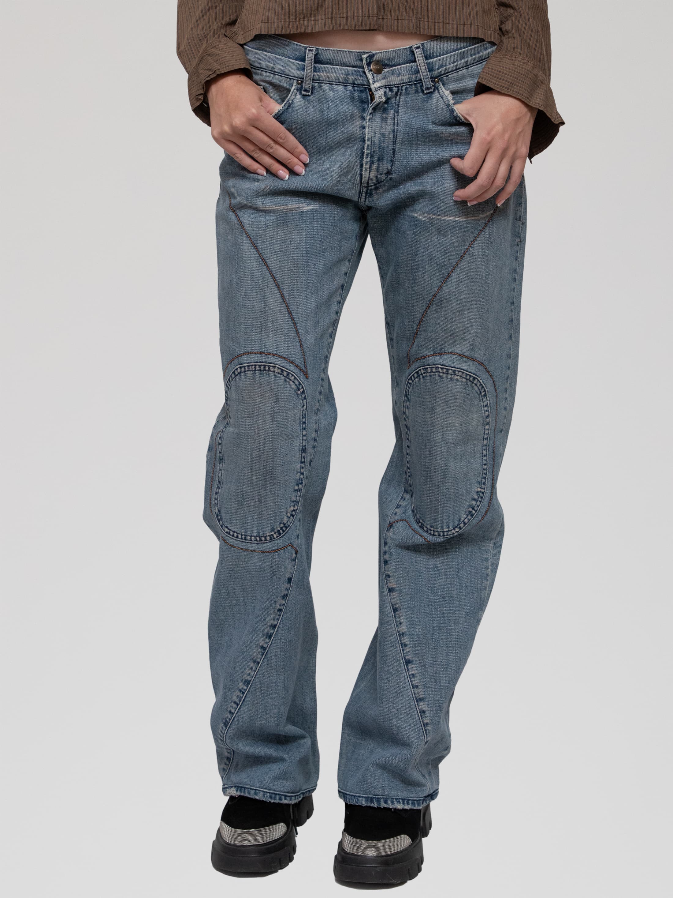 Spring early 00's double knee patch blue denim jeans - Image 1