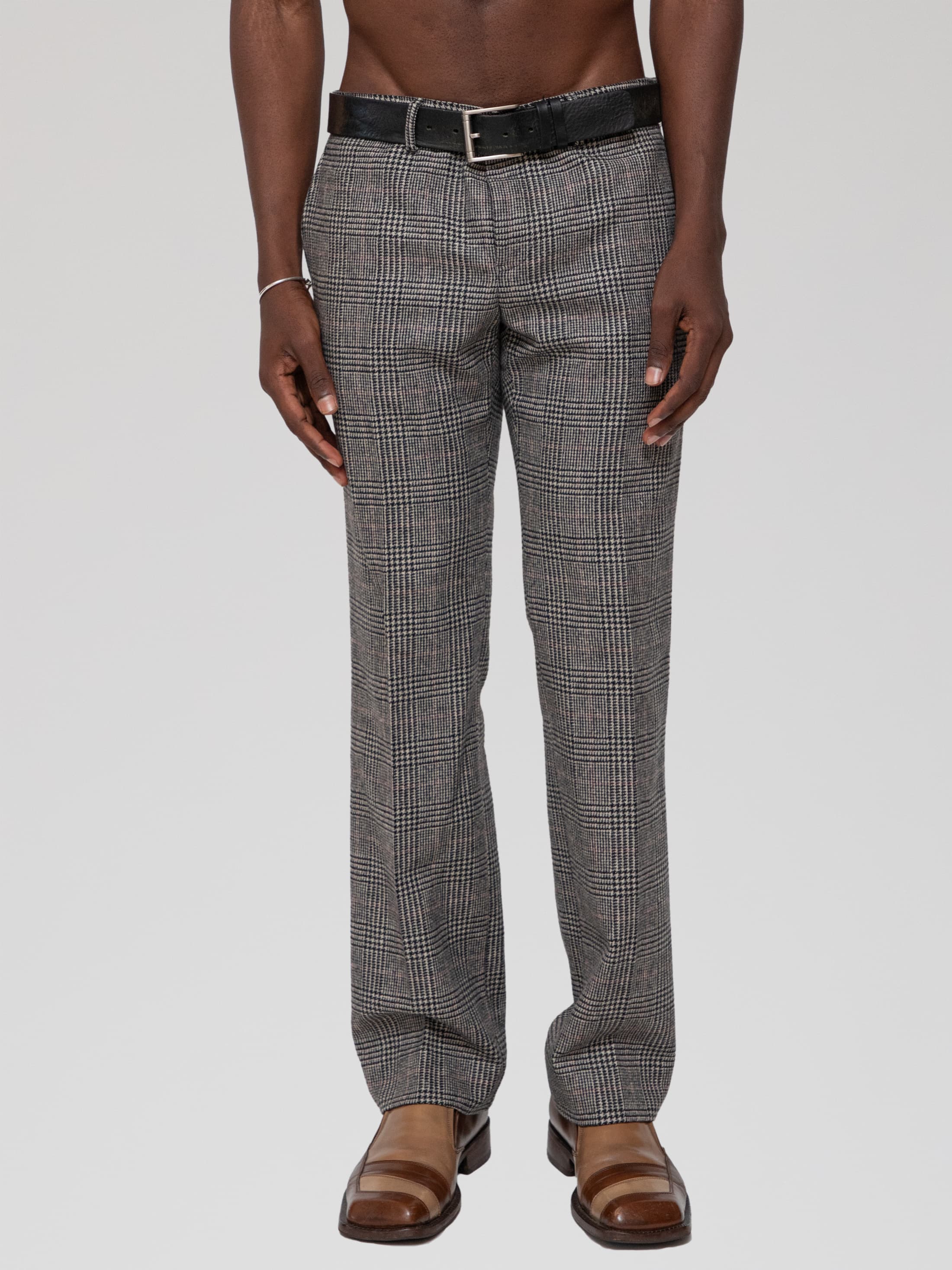 Winter mid 80's grey, black and white houndstooth check wool trousers - Image 1