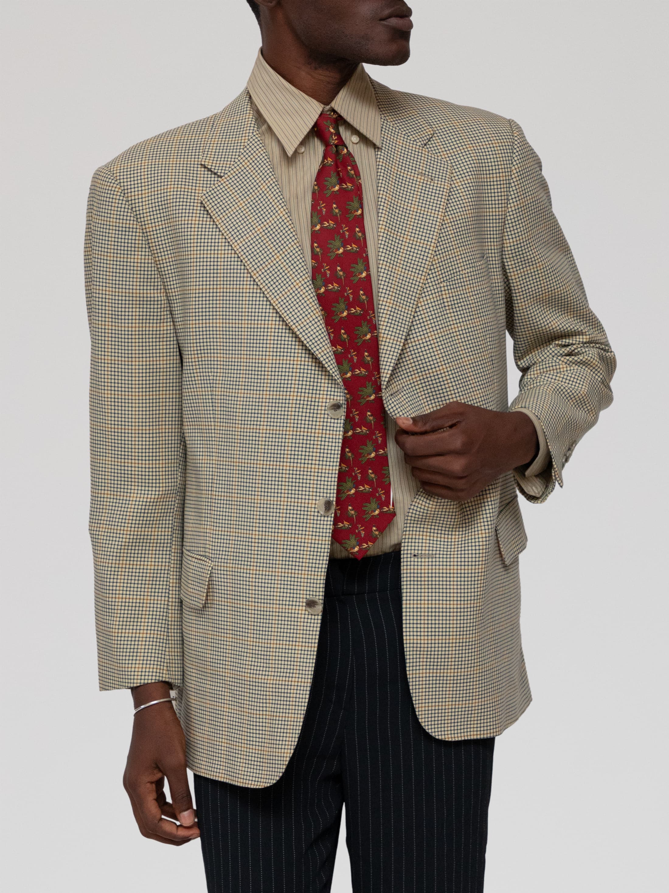 Late 80's blazer made in Germany for the Anson's Herrenaus menswear store - notch label, 3 button with flap pockets and stitched sleeve buttons with micro check tweed - Image 1