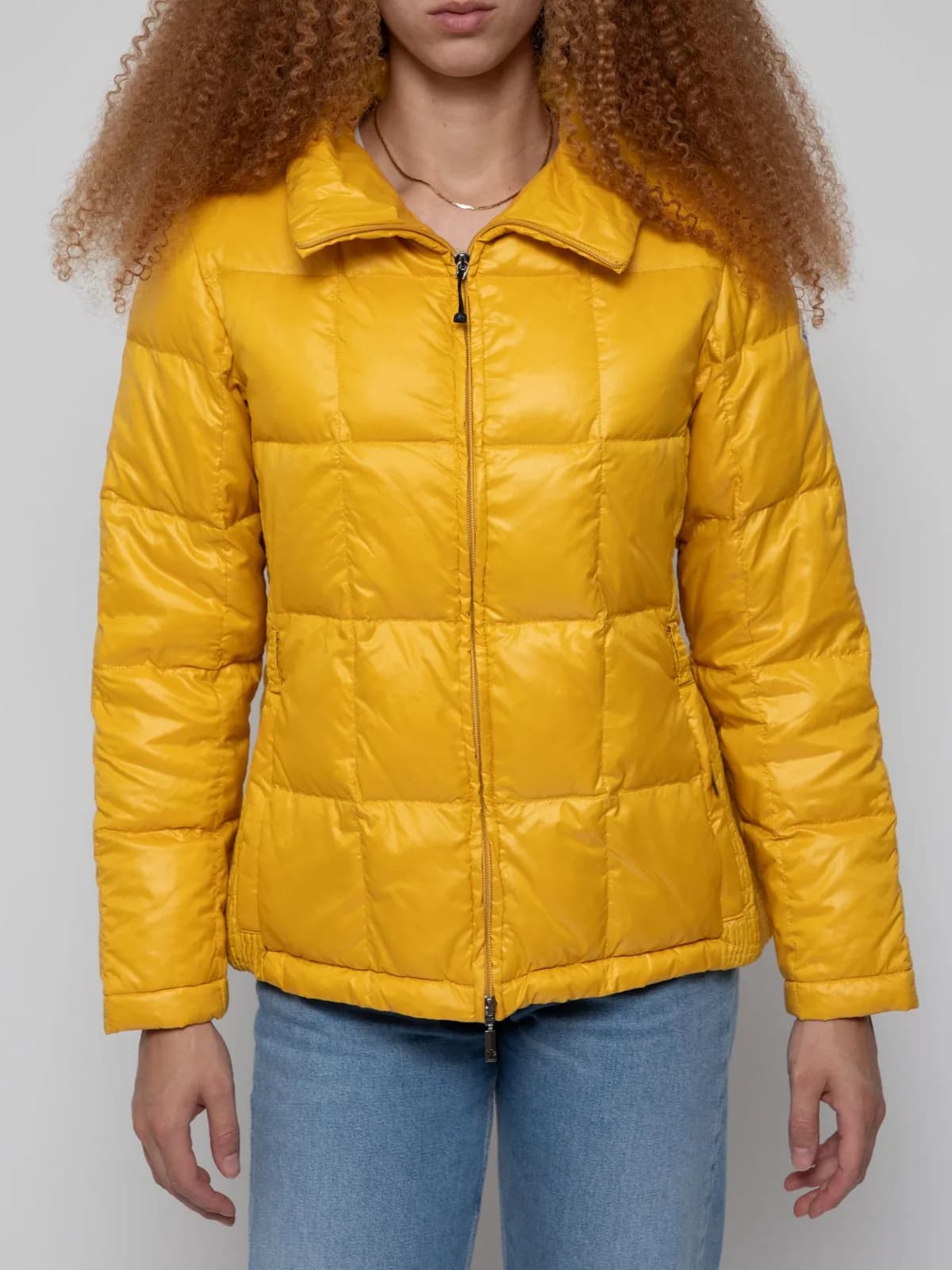 Early 90's square puffer coat in vivid yellow, level 1 filling with Moncler arm patch - Image 1