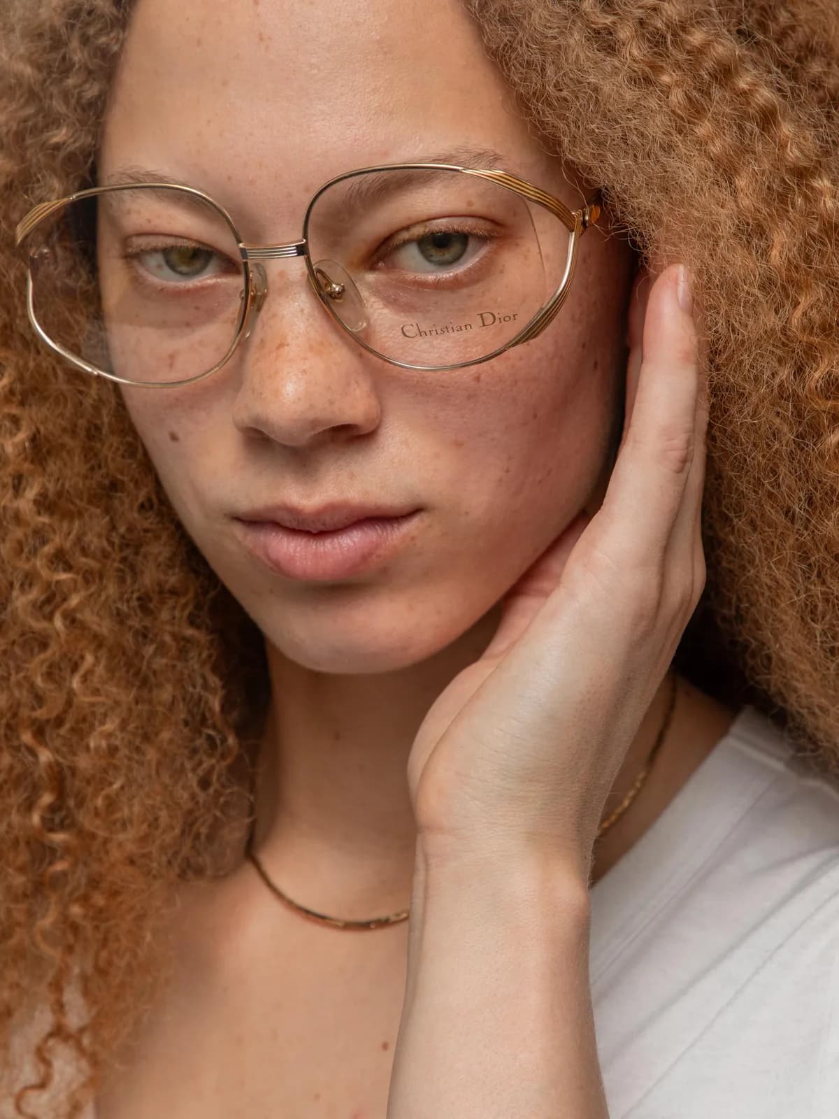 Late 00's gold framed oversized clear/peach coloured lens glasses - Image 1