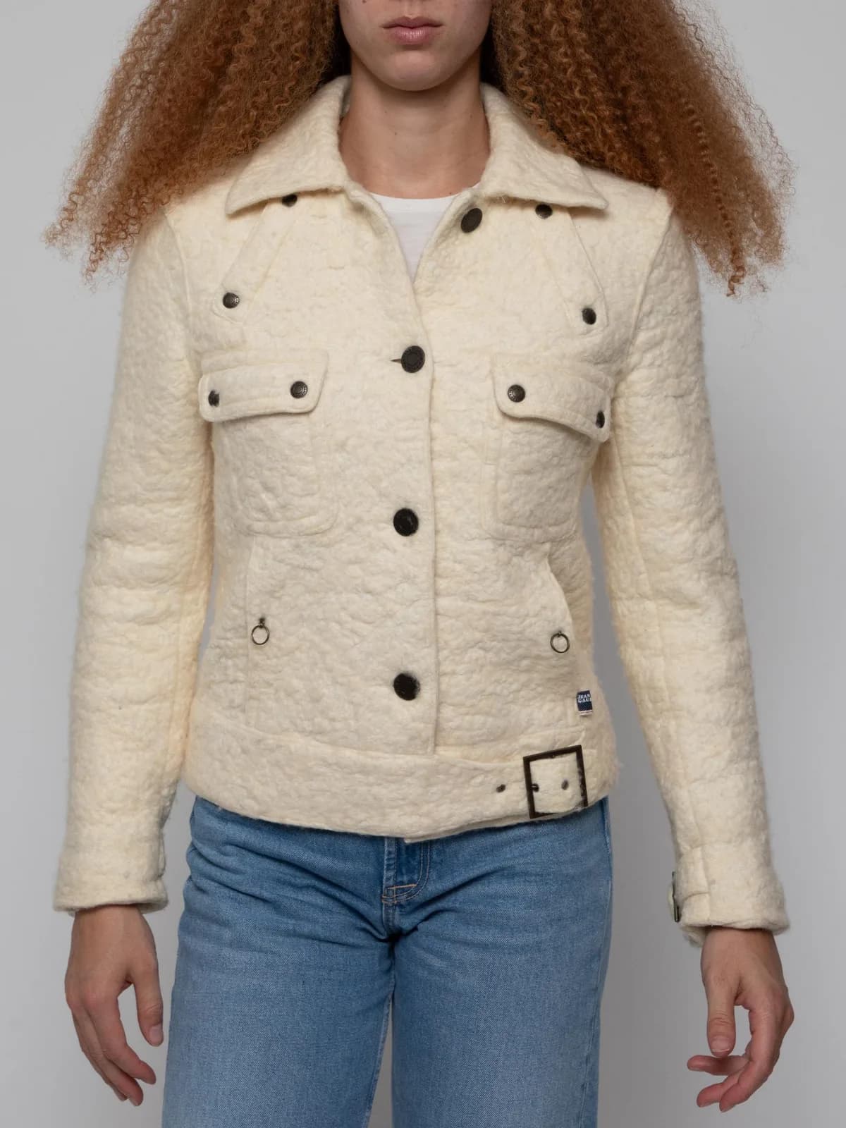 Early 00's cotton/wool blend biker jacket style coat - Image 1
